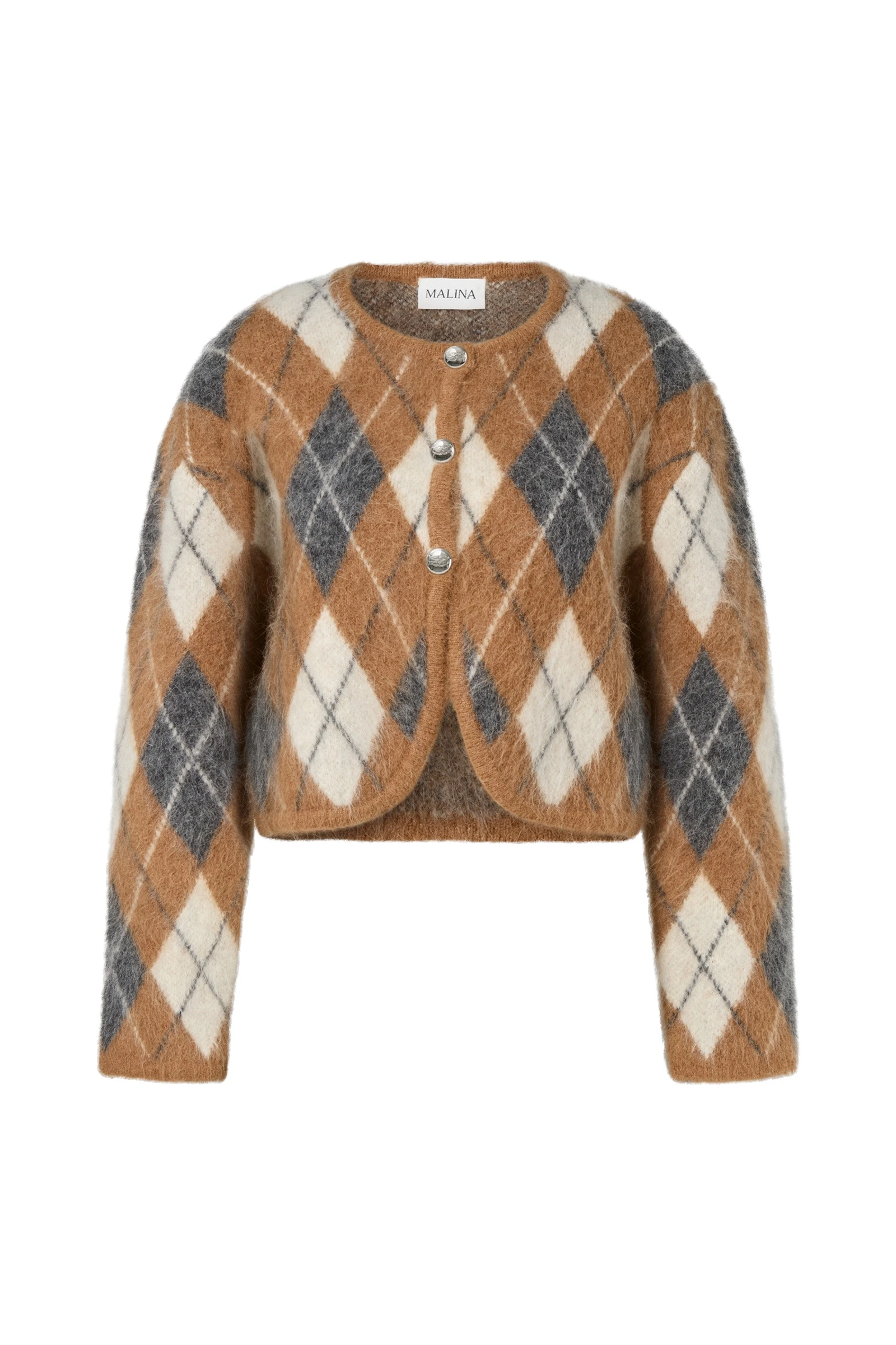 By Malina Aislinn Cardigan in Camel Argyle Checks By Malina Aislinn Cardigan in Camel Argyle Checks