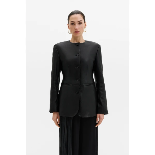 By Malina Carol Leather Blazer in Black, view 2