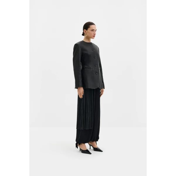By Malina Carol Leather Blazer in Black, view 3