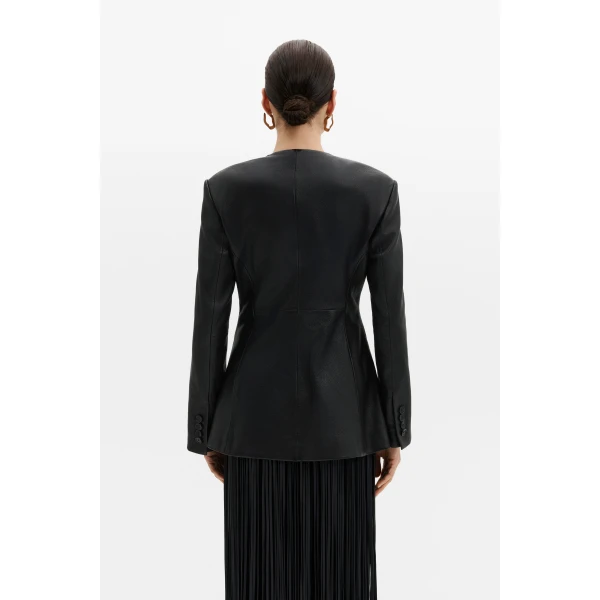 By Malina Carol Leather Blazer in Black, view 4