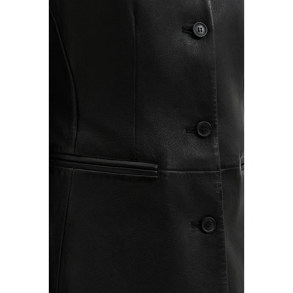 By Malina Carol Leather Blazer in Black, view 5