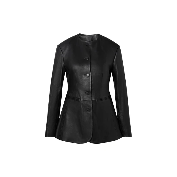 By Malina Carol Leather Blazer in Black