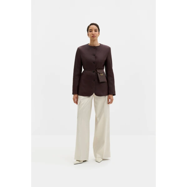By Malina Carol Leather Blazer in Burgundy, view 3