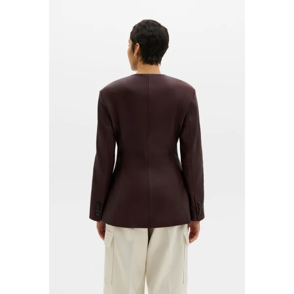 By Malina Carol Leather Blazer in Burgundy, view 4