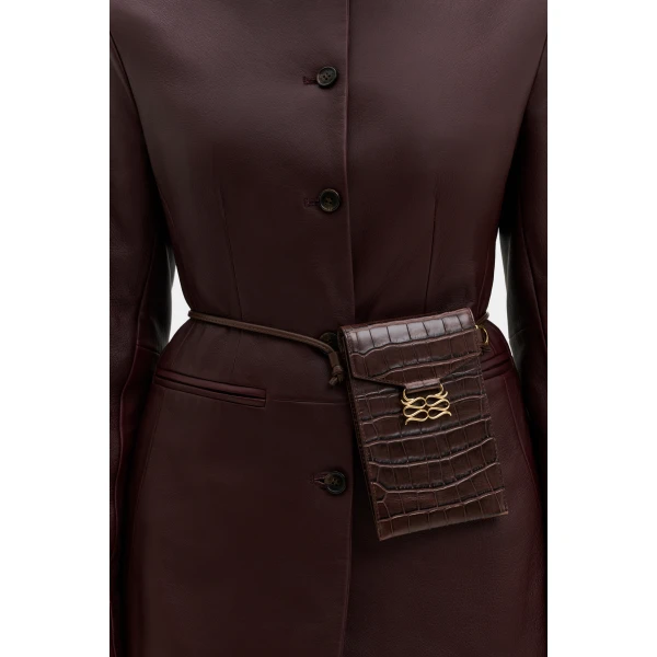 By Malina Carol Leather Blazer in Burgundy, view 5