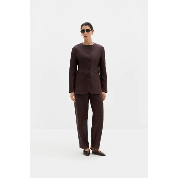 By Malina Carol Leather Blazer in Burgundy, view 6