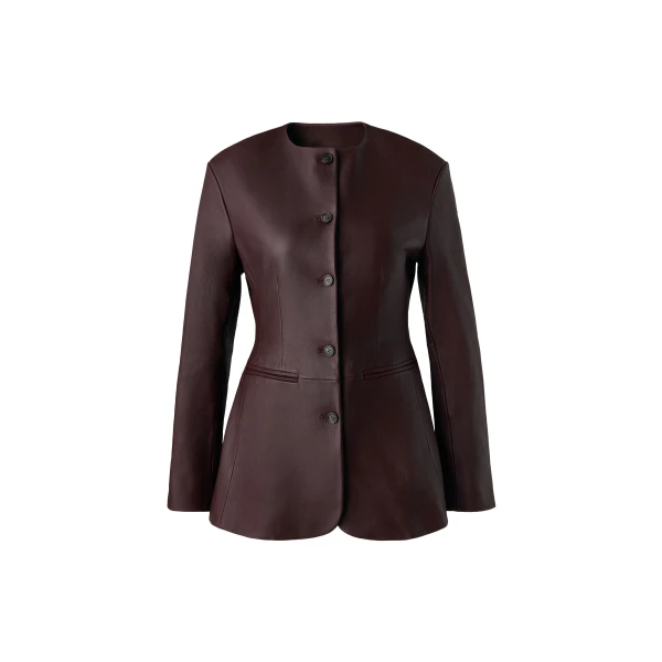 By Malina Carol Leather Blazer in Burgundy