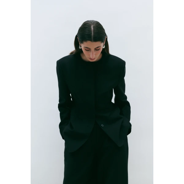 By Malina Carol Wool Blazer in Black, view 6