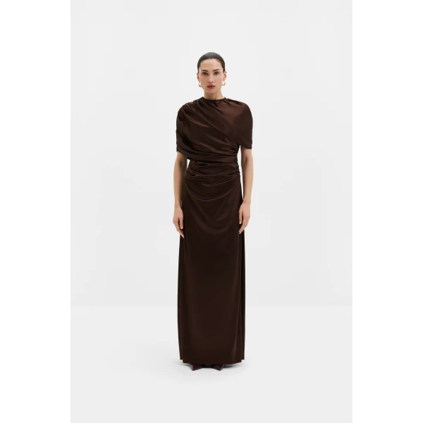 By Malina Cassia Maxi Dress in Dark Brown, view 2