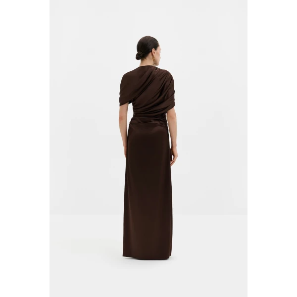 By Malina Cassia Maxi Dress in Dark Brown, view 3