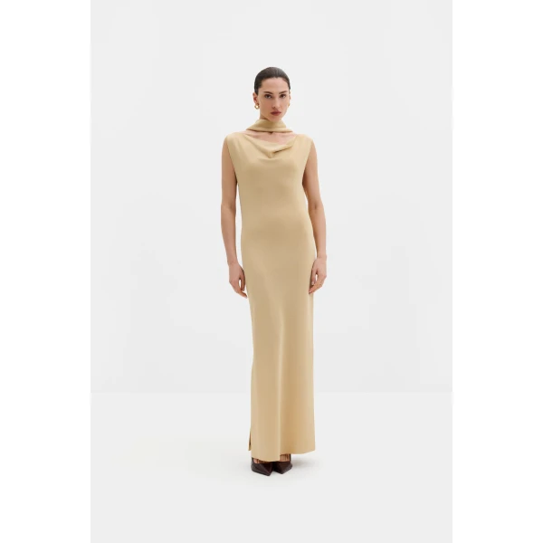By Malina Donia Maxi Dress in Pale Gold, view 2