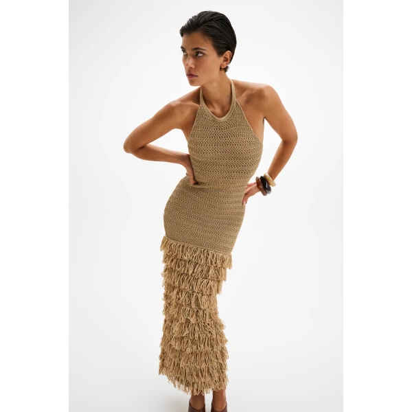 By Malina Elissa Maxi Dress in Sand, view 3