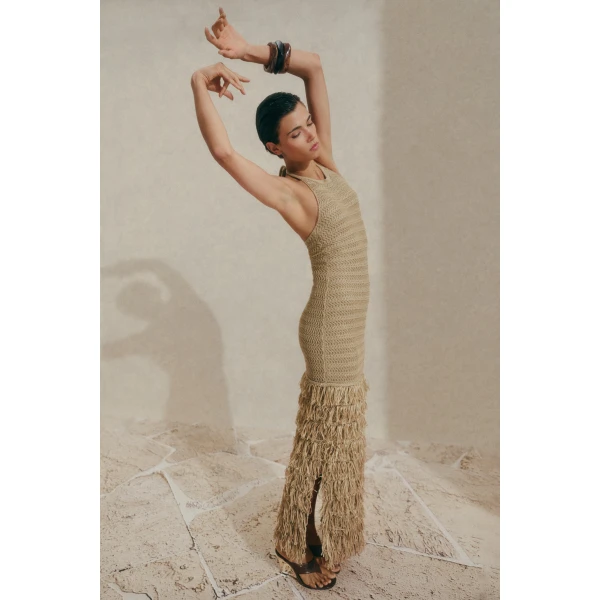 By Malina Elissa Maxi Dress in Sand, view 6