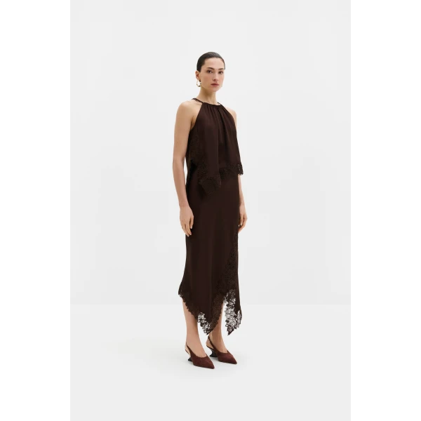 By Malina Heylin Midi Skirt in Dark Brown, view 2