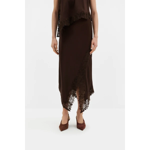 By Malina Heylin Midi Skirt in Dark Brown, view 3