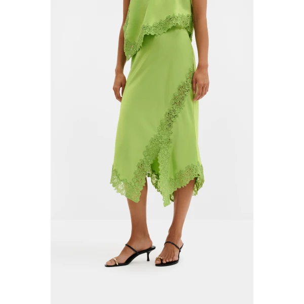 By Malina Heylin Midi Skirt in Lime, view 3