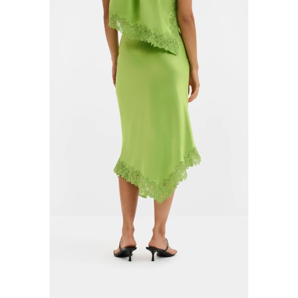 By Malina Heylin Midi Skirt in Lime, view 4