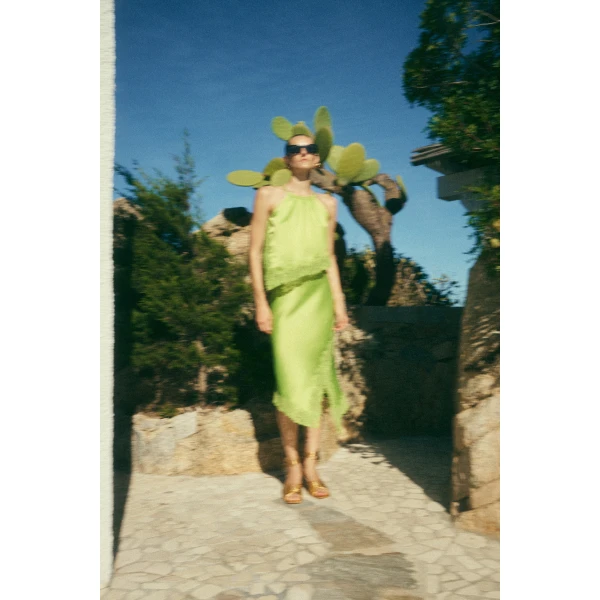 By Malina Heylin Midi Skirt in Lime, view 6