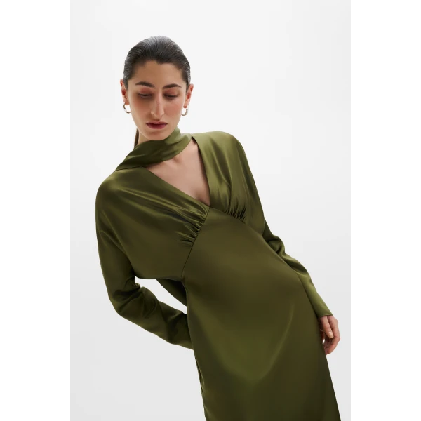 By Malina Ingrid Midi Dress in Moss Green, view 2