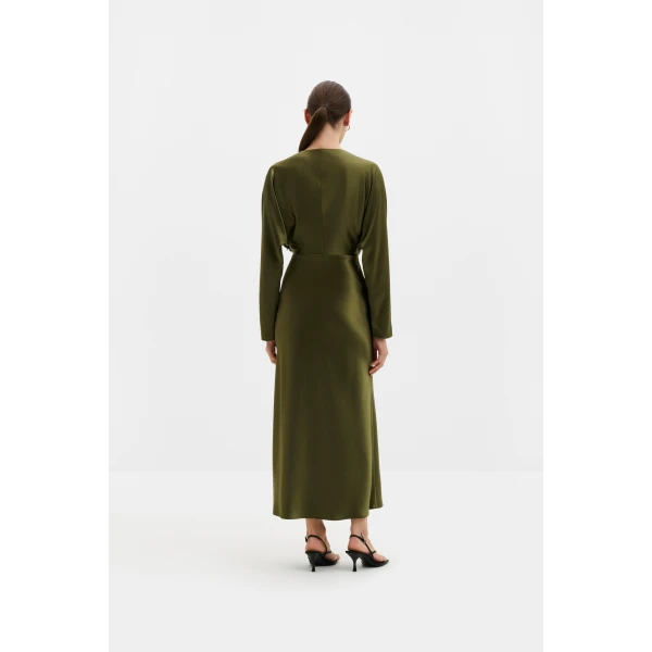 By Malina Ingrid Midi Dress in Moss Green, view 4
