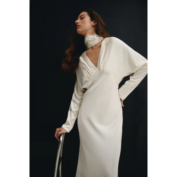 By Malina Ingrid Midi Dress in Pearl, view 6