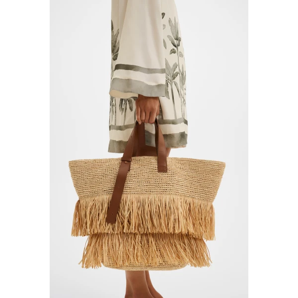 By Malina Jina Raffia Tote Bag in Natural, view 2