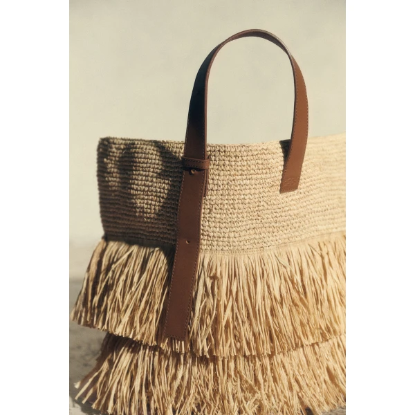By Malina Jina Raffia Tote Bag in Natural, view 6