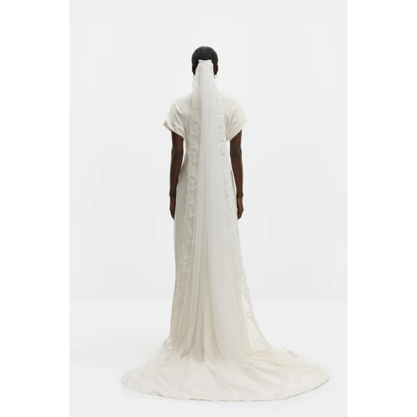 By Malina Lace Trimmed Chapel-length Veil in Ivory, view 2