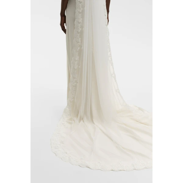 By Malina Lace Trimmed Chapel-length Veil in Ivory, view 3