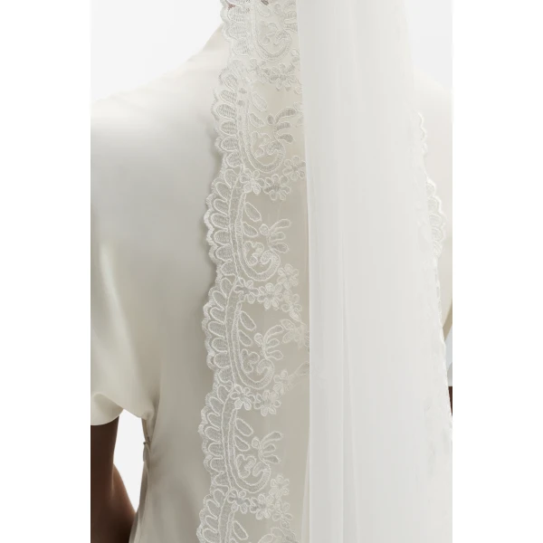 By Malina Lace Trimmed Chapel-length Veil in Ivory, view 4