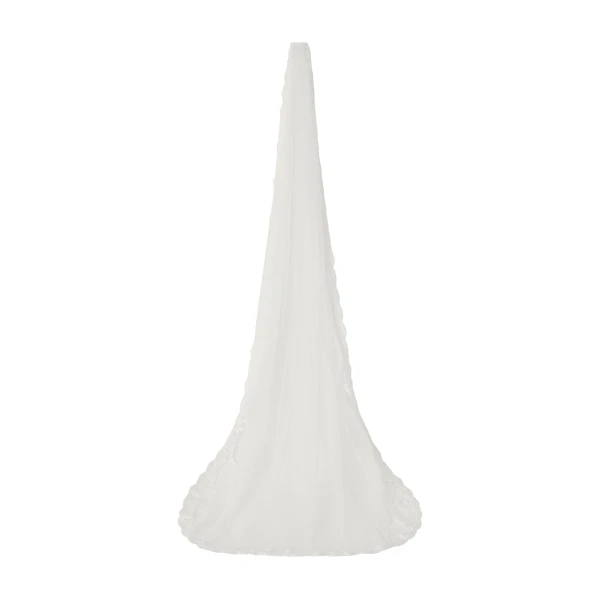 Lace Trimmed Chapel-length Veil in Ivory