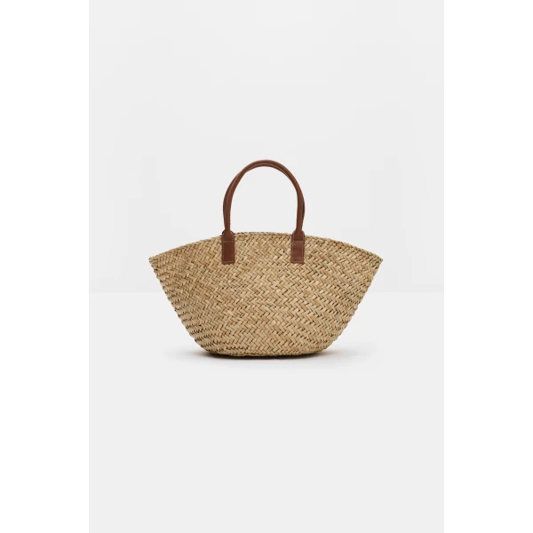 By Malina Large Monogram Straw Bag in Cognac, view 4