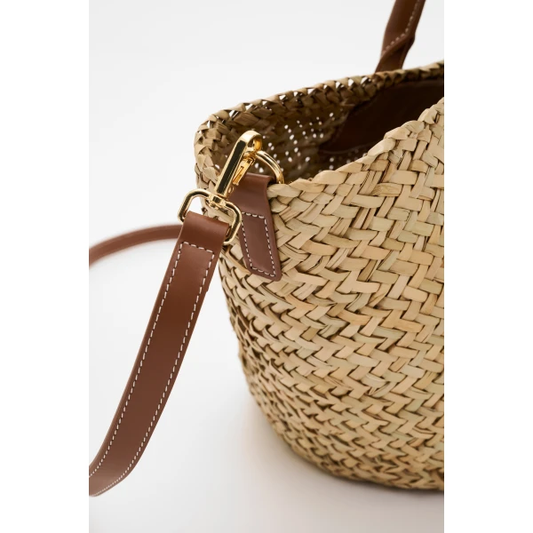 By Malina Large Monogram Straw Bag in Cognac, view 5