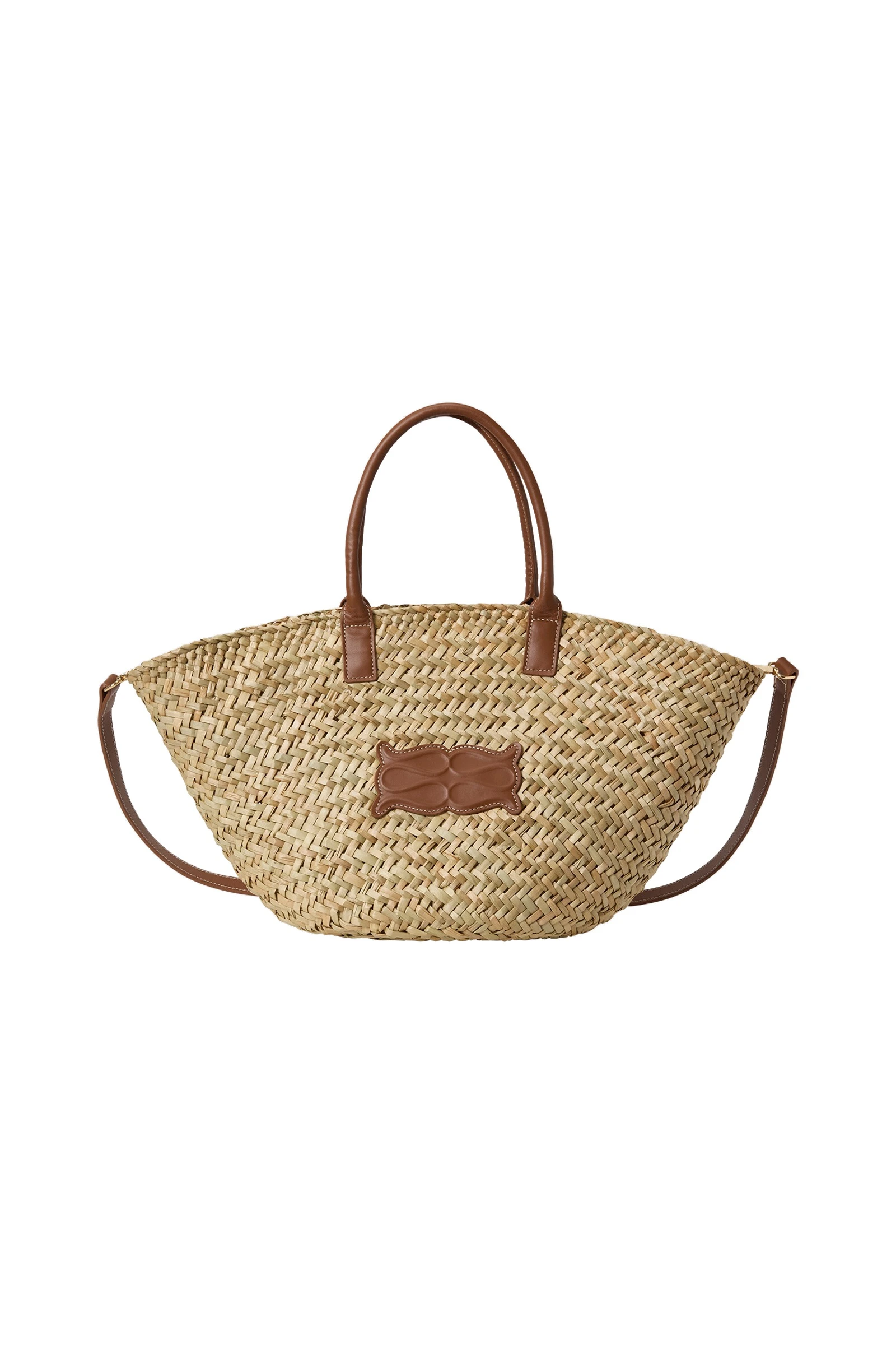 By Malina Large Monogram Straw Bag in Cognac By Malina Large Monogram Straw Bag in Cognac