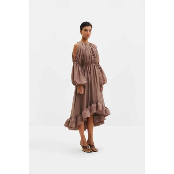 By Malina Leontine Midi Dress in Taupe, view 2