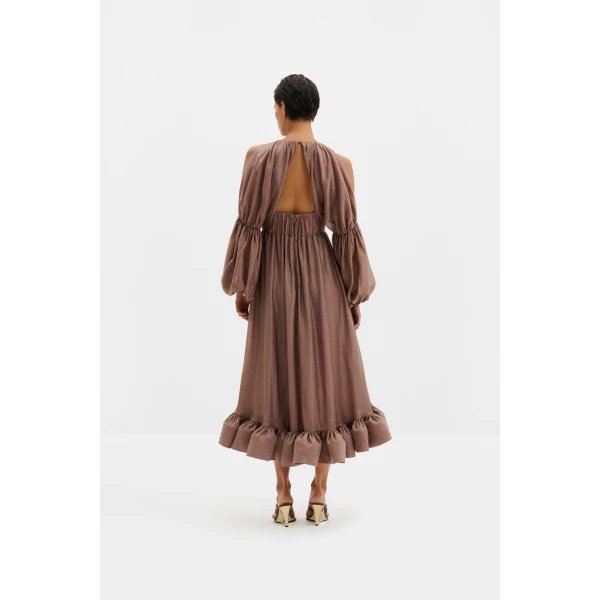 By Malina Leontine Midi Dress in Taupe, view 3