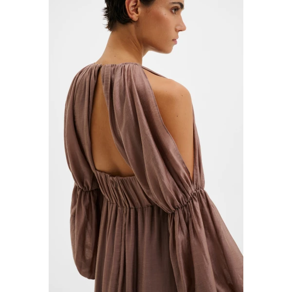 By Malina Leontine Midi Dress in Taupe, view 4
