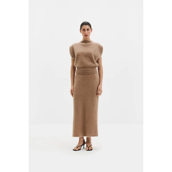 By Malina Leya Midi Skirt in Dark Beige, view 2