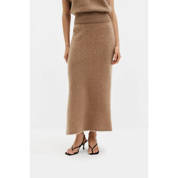 By Malina Leya Midi Skirt in Dark Beige, view 3