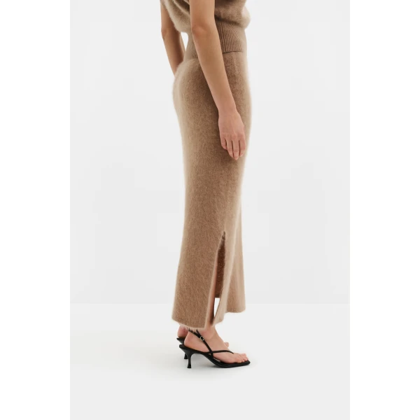 By Malina Leya Midi Skirt in Dark Beige, view 4