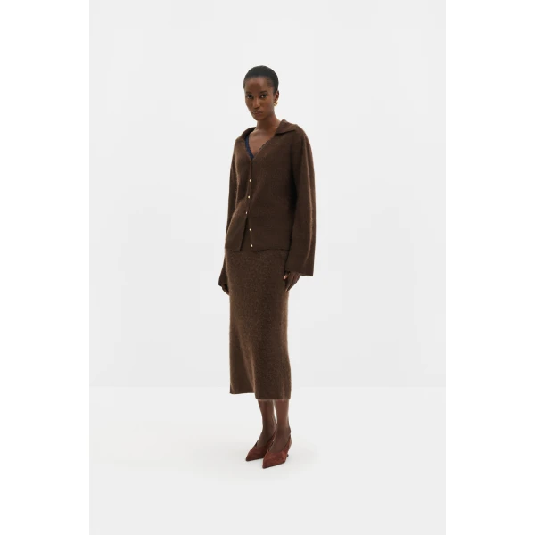By Malina Leya Midi Skirt in Dark Brown, view 2