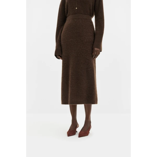 By Malina Leya Midi Skirt in Dark Brown, view 3
