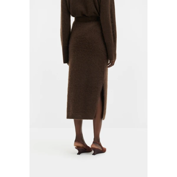 By Malina Leya Midi Skirt in Dark Brown, view 4