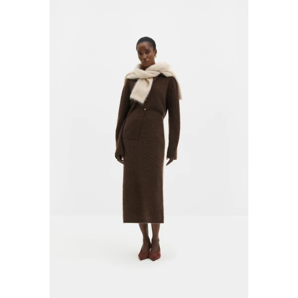 By Malina Leya Midi Skirt in Dark Brown, view 6