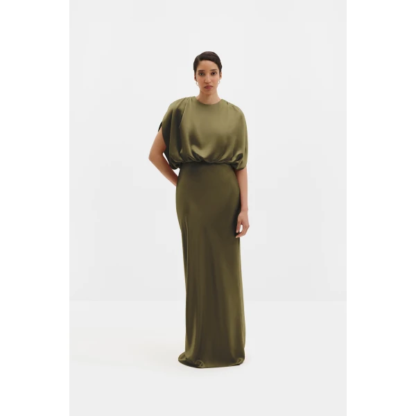 By Malina Linhe Maxi Dress in Moss Green, view 3