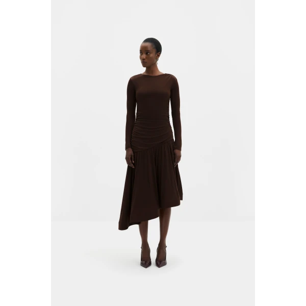 By Malina Lionelle Midi Dress in Dark Brown, view 2
