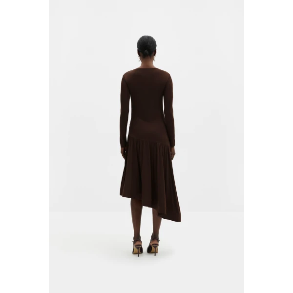 By Malina Lionelle Midi Dress in Dark Brown, view 3
