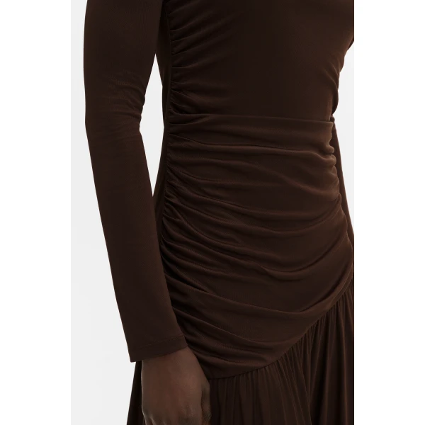 By Malina Lionelle Midi Dress in Dark Brown, view 4