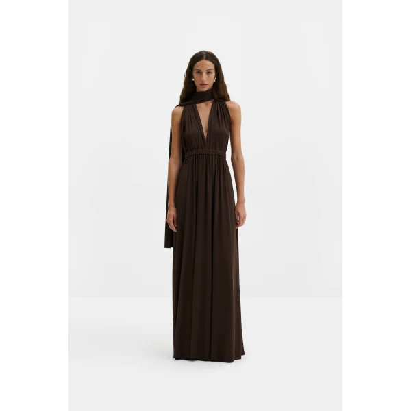 By Malina Lola Maxi Dress in Dark Brown, view 2