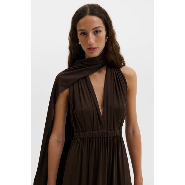 By Malina Lola Maxi Dress in Dark Brown, view 4